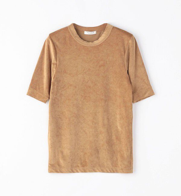 MACPHEE「トリアセテートポリエステルベロア ハーフスリーブプルオーバー」|Tシャツ・カットソー|45 キャメル
