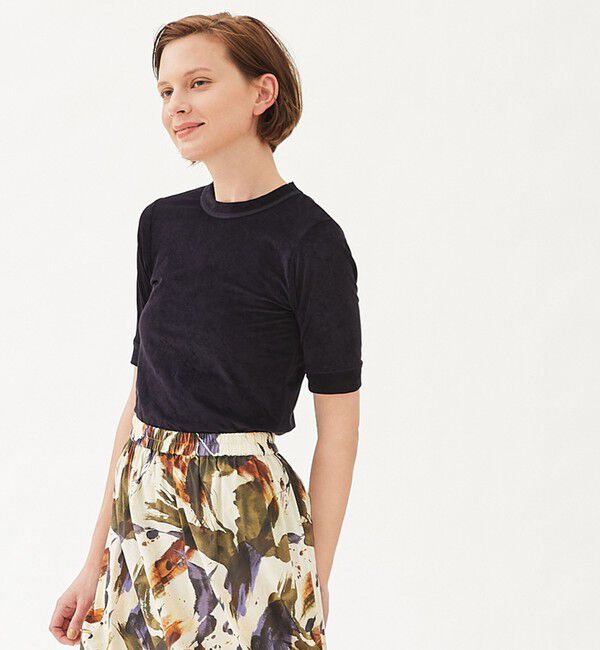 MACPHEE「トリアセテートポリエステルベロア ハーフスリーブプルオーバー」|Tシャツ・カットソー|