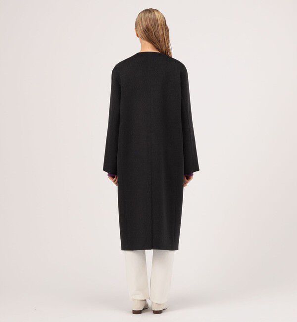 GALERIE VIE「カシミヤビーバー クルーネックロングコート」|ノーカラーコート|