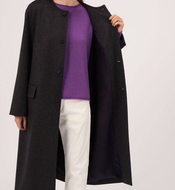 GALERIE VIE「カシミヤビーバー クルーネックロングコート」|ノーカラーコート|