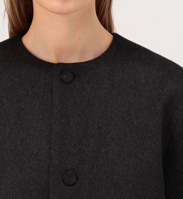 GALERIE VIE「カシミヤビーバー クルーネックロングコート」|ノーカラーコート|