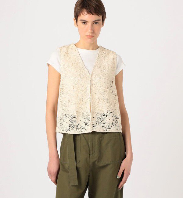 MACPHEE「ウィンドミルクロシェ Vネックベスト」|ベスト・ジレ|
