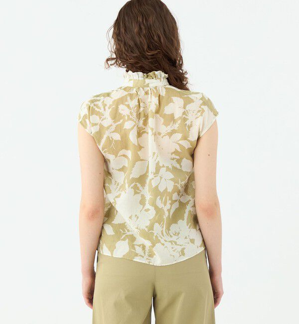 SOULEIADO「コットンリネンプリント フリルネックブラウス」|シャツ・ブラウス|