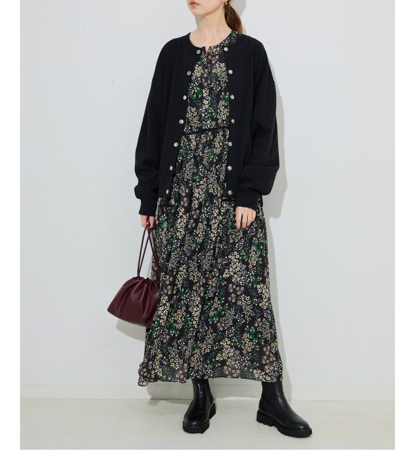 SLOBE IENA「《WEB限定/追加》FLOWER PRINT ワンピース」|ワンピース|ブラック
