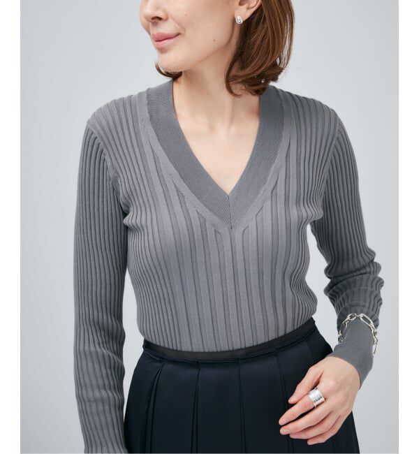 VERMEIL par iena「《予約》イタリア糸 RIB Vネックプルオーバー」|ニット・セーター|グレー