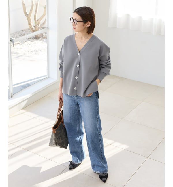 IENA「《追加予約》ファインコットンスムースVネックカーディガン」|カーディガン|