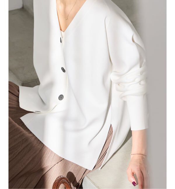 IENA「《追加予約》ファインコットンスムースVネックカーディガン」|カーディガン|