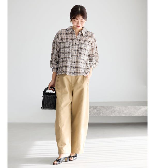 IENA「《追加予約》シャーリングチェックショートシャツ」|シャツ・ブラウス|