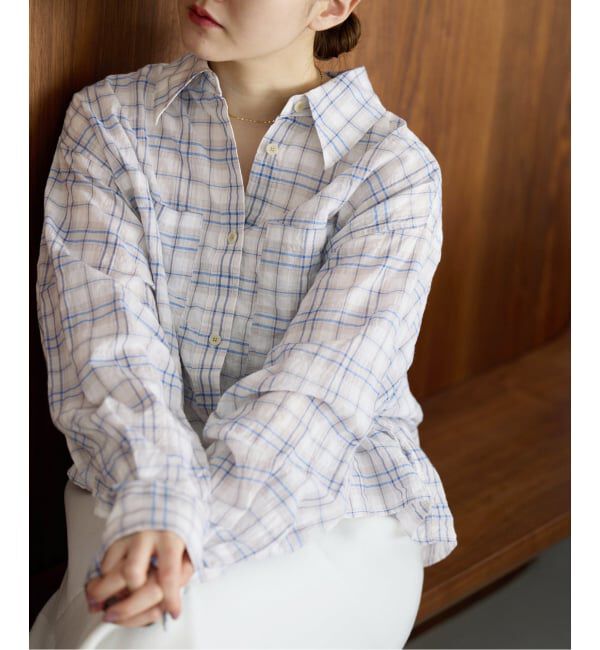 IENA「《追加予約》シャーリングチェックショートシャツ」|シャツ・ブラウス|