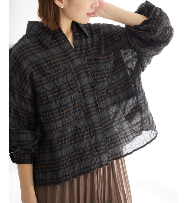 IENA「《追加予約》シャーリングチェックショートシャツ」|シャツ・ブラウス|