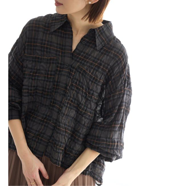 IENA「《追加予約》シャーリングチェックショートシャツ」|シャツ・ブラウス|