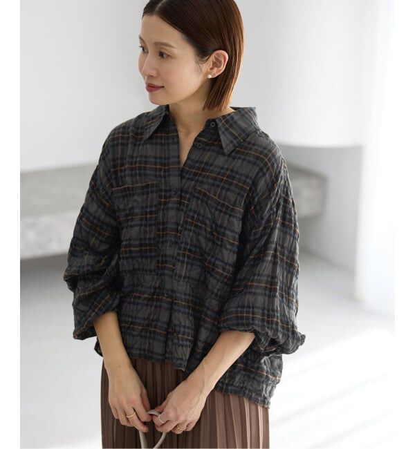 IENA「《追加予約》シャーリングチェックショートシャツ」|シャツ・ブラウス|