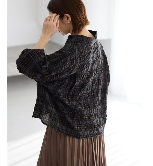 IENA「《追加予約》シャーリングチェックショートシャツ」|シャツ・ブラウス|