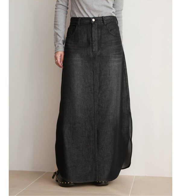 IENA LA BOUCLE「《予約》IENA LA BOUCLE ソフトデニムスリットスカート」|スカート|ブラック A