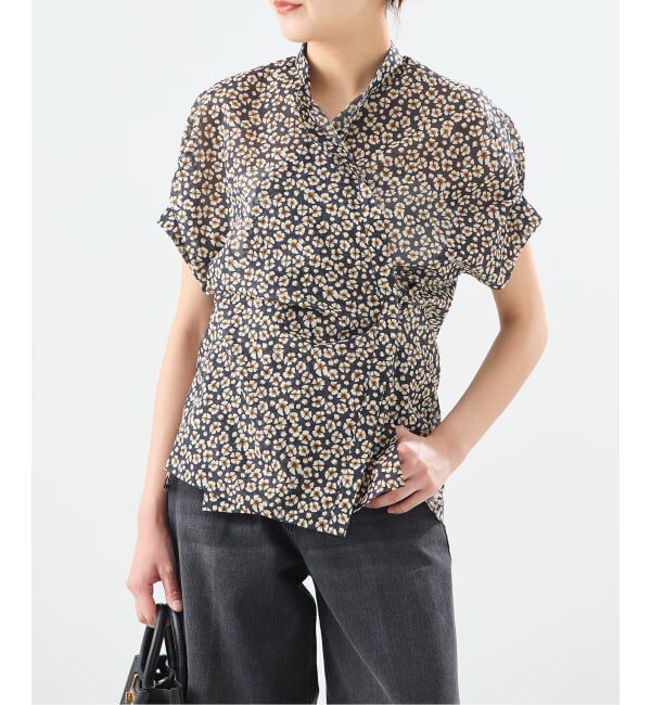 journal standard L'essage「《予約》DEVEAUXフラワー&チェック/無地タックスリーブシャツ」|シャツ・ブラウス|ブラック A