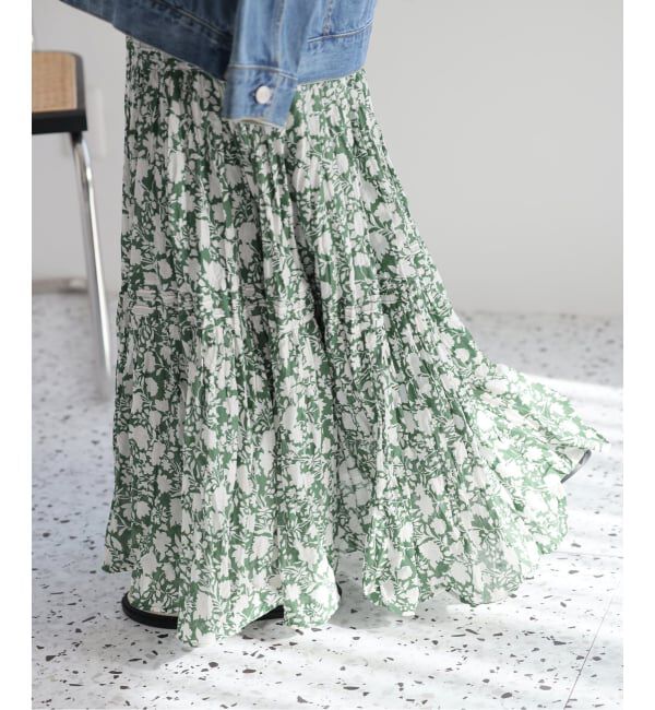 JOURNAL STANDARD relume「《WEB限定追加予約 / 新色》コットンボイルクリンクルティアードスカート（柄）」|スカート|グリーン A