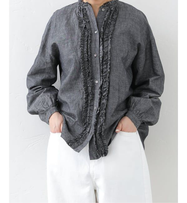 journal standard luxe「《追加予約》CLシャンブレー フリルブラウス」|シャツ・ブラウス|ブラック