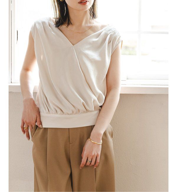 NOBLE「《追加》【洗える】ミューズサテンギャザーボリュームブラウス」|シャツ・ブラウス|