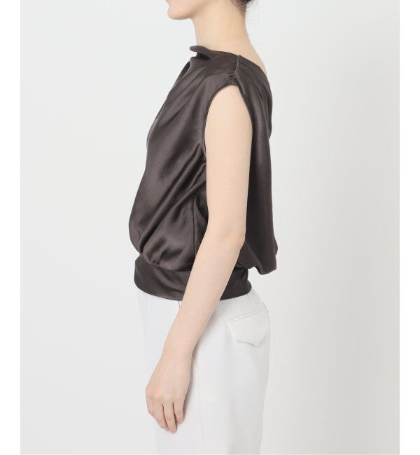 NOBLE「《追加》【洗える】ミューズサテンギャザーボリュームブラウス」|シャツ・ブラウス|