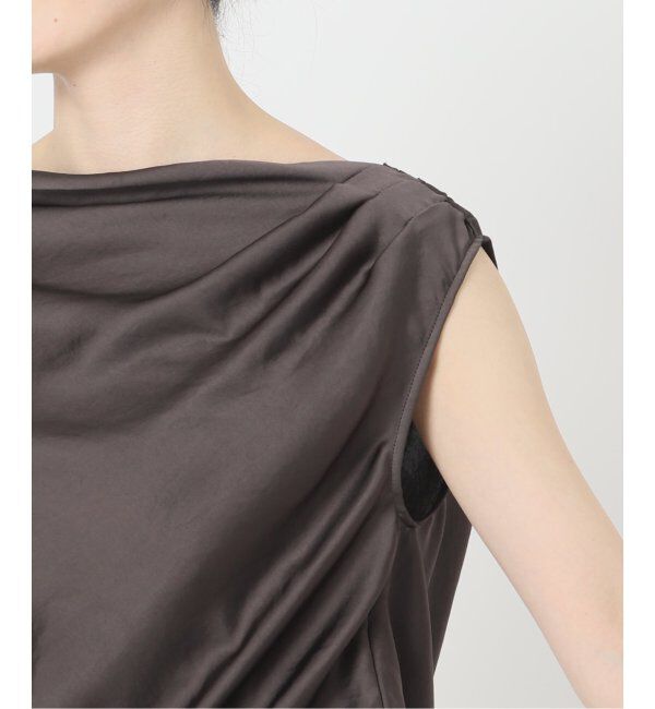 NOBLE「《追加》【洗える】ミューズサテンギャザーボリュームブラウス」|シャツ・ブラウス|