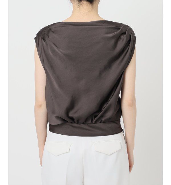 NOBLE「《追加》【洗える】ミューズサテンギャザーボリュームブラウス」|シャツ・ブラウス|