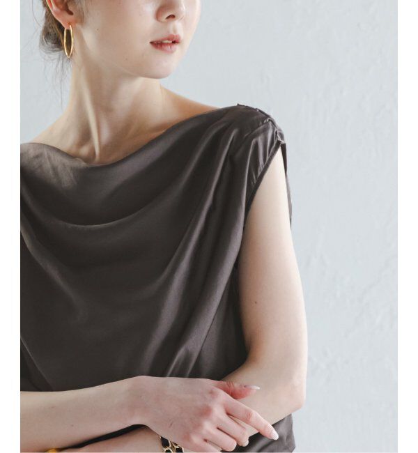 NOBLE「《追加》【洗える】ミューズサテンギャザーボリュームブラウス」|シャツ・ブラウス|