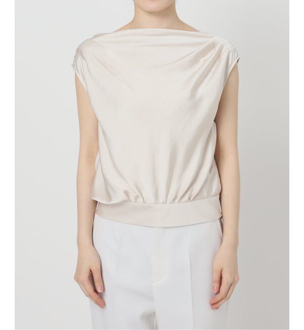 NOBLE「《追加》【洗える】ミューズサテンギャザーボリュームブラウス」|シャツ・ブラウス|