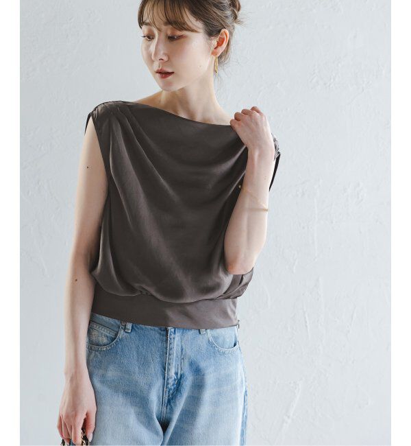 NOBLE「《追加》【洗える】ミューズサテンギャザーボリュームブラウス」|シャツ・ブラウス|