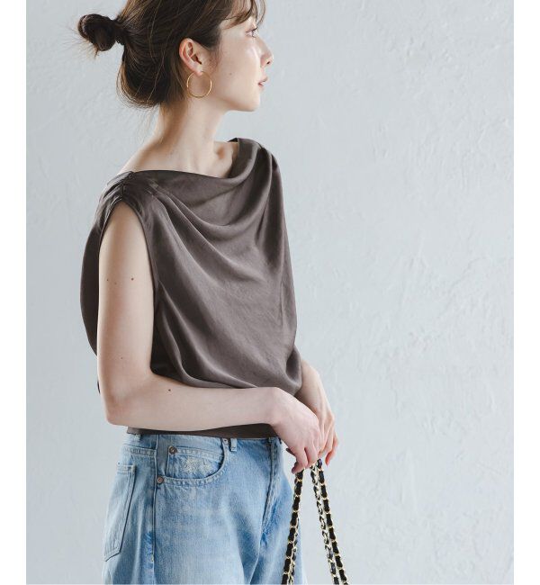 NOBLE「《追加》【洗える】ミューズサテンギャザーボリュームブラウス」|シャツ・ブラウス|