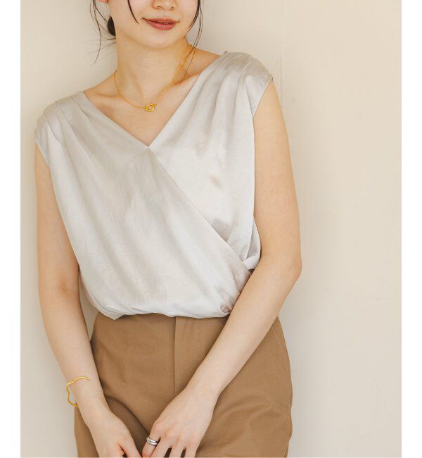 NOBLE「《追加》【洗える】ミューズサテンギャザーボリュームブラウス」|シャツ・ブラウス|ベージュ