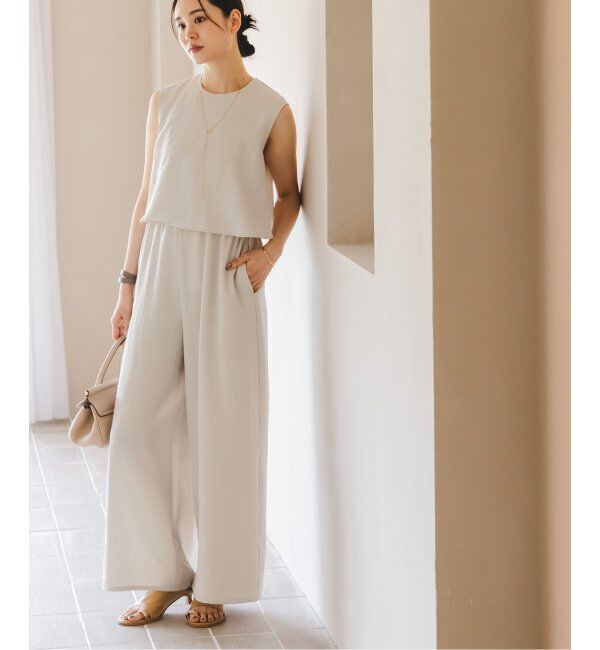 NOBLE「《追加》ダブルクレープスリーブレスオールインワン2」|オールインワン|ナチュラル