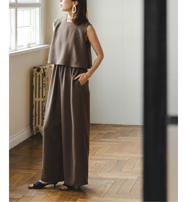 NOBLE「《追加》ダブルクレープスリーブレスオールインワン2」|オールインワン|ブラウン