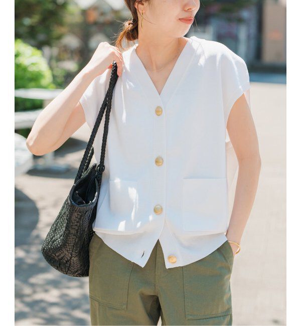 Spick and Span「《WEB限定追加3》ウォッシャブルVネックニットベスト」|ベスト・ジレ|ホワイト