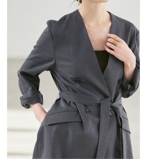 NOBLE「《予約》麻ストレッチVカラージャケット」|ノーカラージャケット|