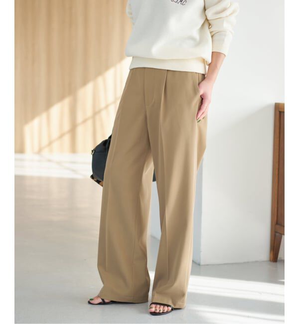 Spick and Span「《予約》ドレープチノ1タックストレートパンツ」|チノ|ベージュ