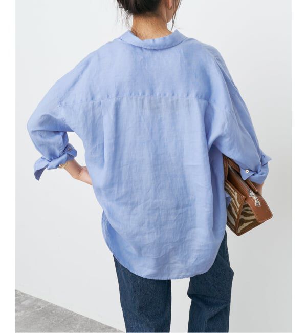 Spick and Span「《程よくすっきりサイズ》予約 80リネンカシュクール ミディシャツ」|シャツ・ブラウス|