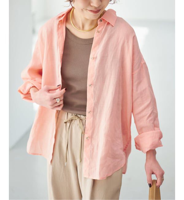 Spick and Span「《程よくすっきりサイズ》予約 80リネンカシュクール ミディシャツ」|シャツ・ブラウス|