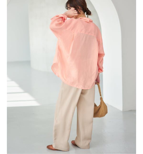 Spick and Span「《程よくすっきりサイズ》予約 80リネンカシュクール ミディシャツ」|シャツ・ブラウス|