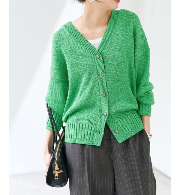 Spick and Span「《予約》レーヨンペーパーヤーンVネックカーディガン」|カーディガン|グリーン