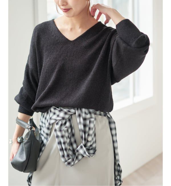 Spick and Span「《予約》レーヨンペーパーヤーンVネックプルオーバー」|ニット・セーター|ブラック