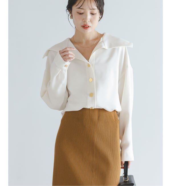NOBLE「《予約》オーバーカラーゴールドボタンブラウス」|シャツ・ブラウス|
