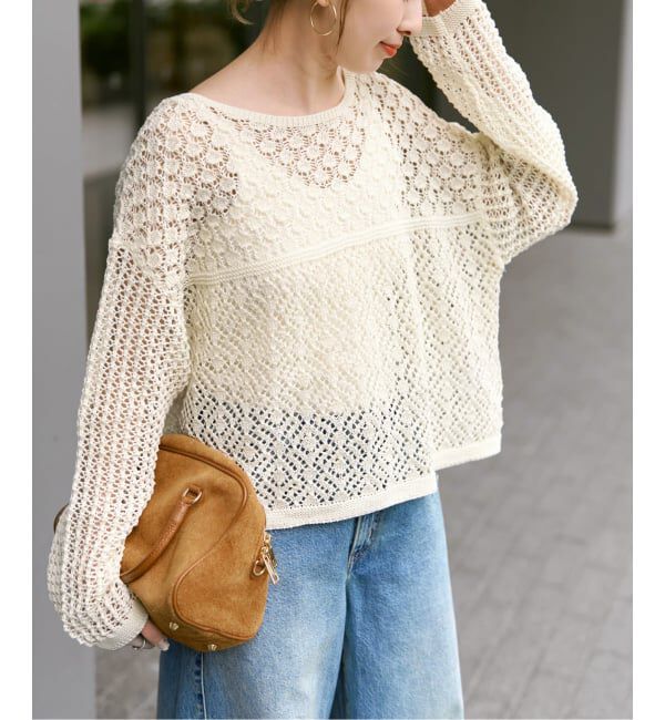 Spick and Span「《予約》透かし編みボートネックニット」|ニット・セーター|