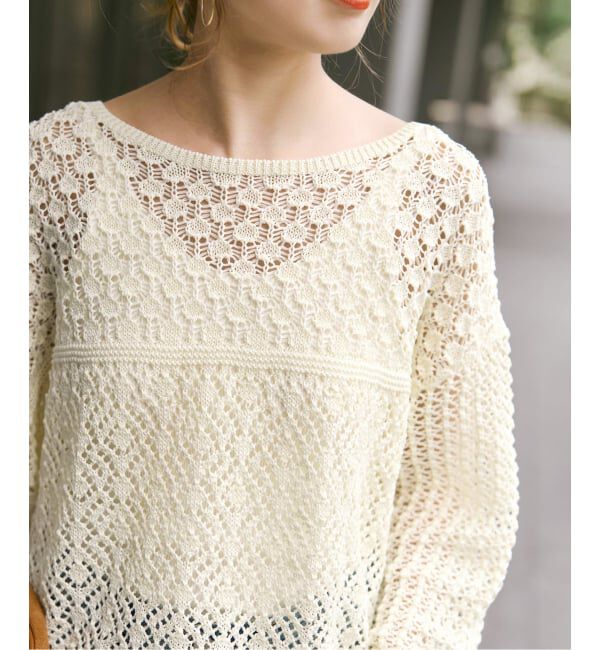 Spick and Span「《予約》透かし編みボートネックニット」|ニット・セーター|