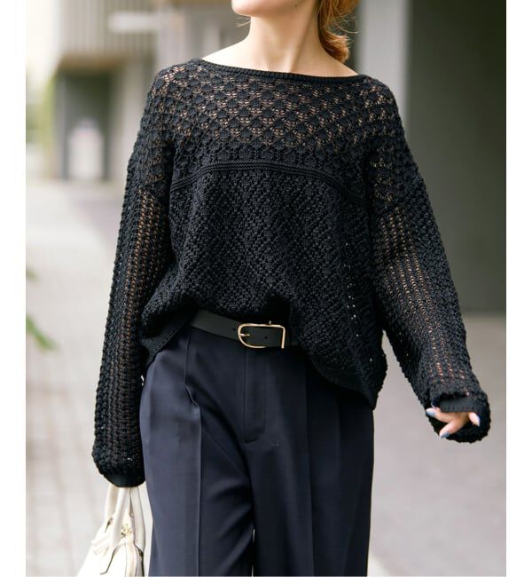 Spick and Span「《予約》透かし編みボートネックニット」|ニット・セーター|