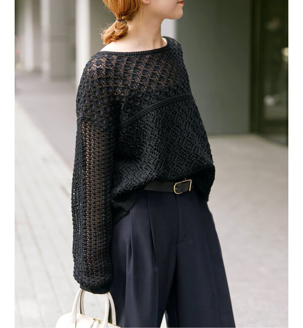 Spick and Span「《予約》透かし編みボートネックニット」|ニット・セーター|