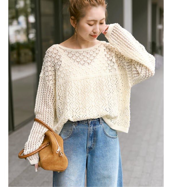 Spick and Span「《予約》透かし編みボートネックニット」|ニット・セーター|