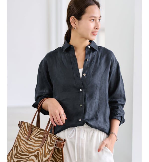 FRAMeWORK「≪新色 / 追加予約≫フレンチリネンレギュラーシャツ」|シャツ・ブラウス|ネイビー