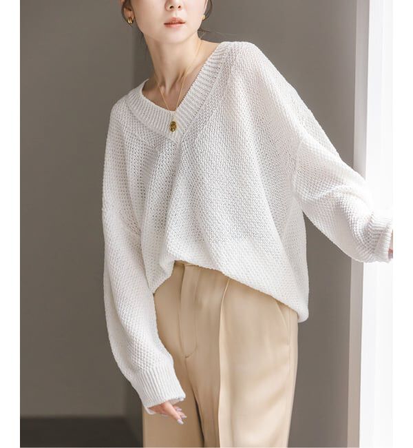NOBLE「《予約》ペーパーヤーンVネック プルオーバー」|ニット・セーター|ホワイト