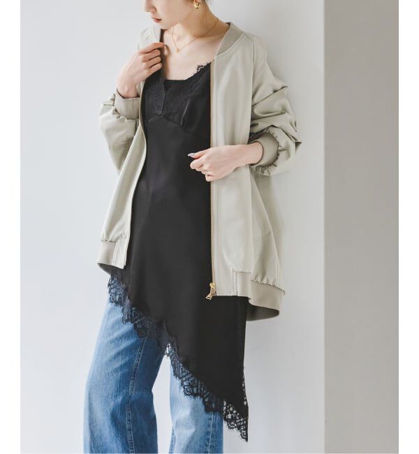 NOBLE「《予約》ルナサテンレースアシンメトリーキャミ」|キャミソール|ブラック