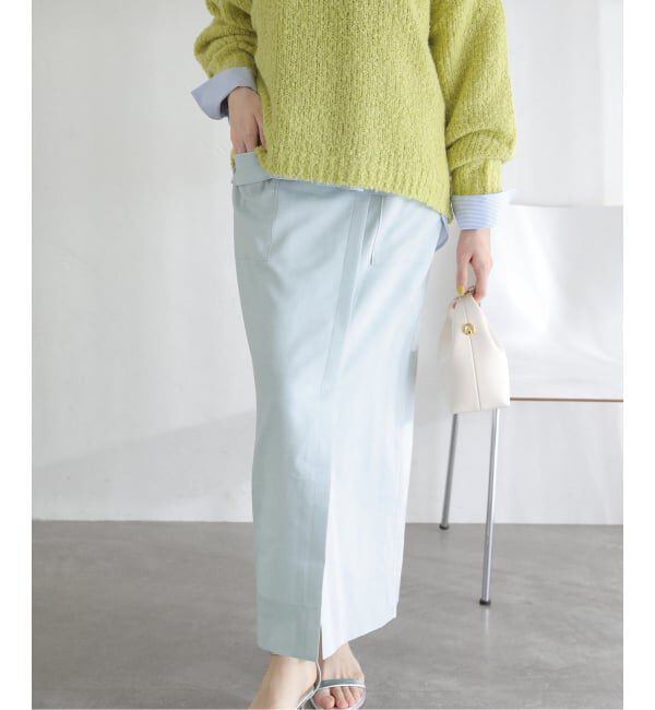  「《予約》【洗える】リネン混タイトスカート」|スカート|サックスブルー B